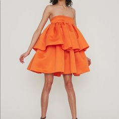 Iso Persimmon (Orange Colored) Rotate Carmina Ruffled Crepe Dress In A Us 4 Or 2 Orange Ruffled Mini Dress For Cocktail, Orange Ruffled Evening Dress, Chic Orange Dresses With Ruffles, Fitted Orange Dress With Ruffles, Orange A-line Evening Dress, Orange A-line Dress With Ruffles, Elegant Orange Mini Dress With Ruffles, Orange Ruffled Mini Dress, Orange Ruffle Mini Dress