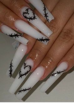 Easy Long Nail Designs, Square Acrylic Nails Black, Black And White Stiletto Nails, Stiletto Acrylic Nails, Halloween Acrylic Nails, Nails Stiletto, Subtle Nails, Grunge Nails