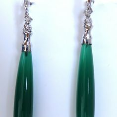 Extra Long Sleek Jade Drop Dangle Earrings Natural Matching Green Jade. 37x8.2 Mm .30 Carat Round Brilliant Cut Natural Diamonds. G Color Vs2 Clarity 14 Karat White Gold 12.2 G Earrings Measure 2.6 Inch Long Elegant Green Earrings For Formal Occasions, Elegant Green Long Drop Earrings, Green Long Drop Earrings For Formal Occasions, Elegant Green Earrings With Polished Finish, Elegant Green Polished Earrings, Green Jade Long Necklace, Elegant Teardrop Jade Earrings, Elegant Jade Drop Earrings, Hypoallergenic Jade Dangle Earrings