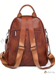 Bird in Bag - Premium Brown Pu Leather Backpack for Sophisticated Middle-Aged Women - Spacious Design, Multiple Carrying Options, Convenient Zipper Closure Brown Faux Leather Backpack With Zipper Closure, Faux Leather Satchel Backpack With Zipper, Backpack For School, Backpack Outfit, Backpack Style, Middle Aged Women, Sky Design, Brown Pattern, Waterproof Backpack