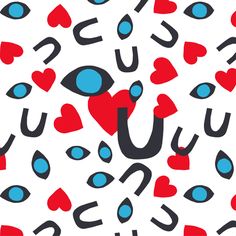 an image of a pattern with hearts and letters on it's side, including the letter u