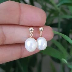 Made of 9 carat gold and genuine fresh water pearls. These earrings are minimalistic yet chic and classic. Dimesions: -- ball -- 4mm -- pearl -- 8×9mm All our jewellery is made to order so please allow upto 2 weeks for your order to be prepared especially for you. If you need to rush an order for a special occasion please send us a message before purchase and we will try to accommodate you as best we can.Avoid wearing in the shower or while swimming. Gold Pearl Drop Earrings, Real Gold Earrings, Delicate Diamond Necklace, Gold Minimalist Jewelry, Pearl Drop Earrings Gold, Freshwater Pearl Jewelry, Jewellery Gifts, Pearl Jewellery, Initial Pendant Necklace