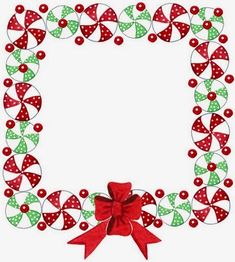 a christmas wreath with red bows and green polka dots on the bottom, in front of a white background