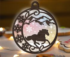 a christmas ornament with a horse on it