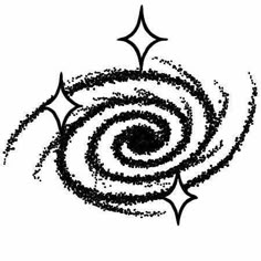 an abstract black and white spiral design with stars in the center on a white background