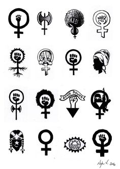 various symbols are shown in black and white, including the symbol for women's rights