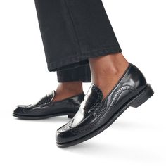 Women's Brogue Loafer. Black Italian polished leather. 1" (25mm) heel. Leather sole. Soft leather lining. Cork midsole that shapes to your foot. This shoe can be resoled. Handcrafted in Portugal. Luxury Brogue-detailed Loafers For Office, Black Low-top Loafers With Brogue Detailing, Semi-formal Oxford Loafers With Brogue Detailing, Black Lace-up Loafers With Brogue Detailing, Black Semi-formal Loafers With Brogue Detailing, Womens Oxfords Shoes, Office Of Angela Scott, Women Brogues, Georgia Boots