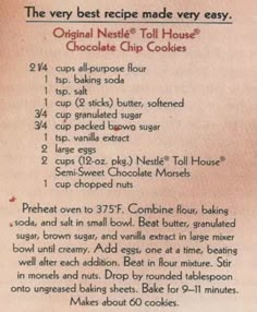 the recipe for chocolate chip cookies is shown here