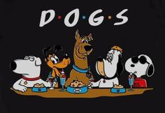 the cartoon dogs are eating their food together