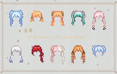 an image of pixel art with different hair styles and colors on it's sides