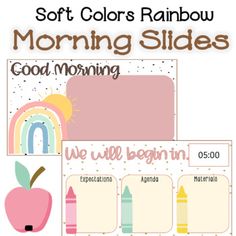 a set of colorful rainbow themed morning slides