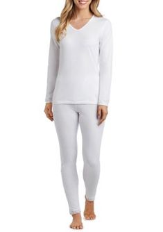 Indulge in the comfort of this luxurious top, crafted with soft brushed cotton and silky nylon. Its classic fit and delicate lace trim exude elegance, while the flattering hip-length hem enhances your silhouette. Perfect for cozy evenings or casual outings, this versatile top is a wardrobe essential. | Cuddl Duds Women's Softwear Lace Edge Long Sleeve V-Neck Top, White, Large Cuddl Duds, Lace Edging, Brushed Cotton, Hip Length, V Neck Tops, Wardrobe Essentials, Lace Trim, Trim, V Neck