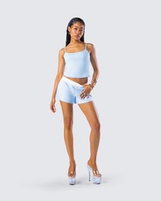 A little downtime is needed sometimes 💅 Look your best even on your casual days in this two-piece set featuring a blue cami tank top and a pair of blue boy shorts 💙 Light Blue Short Tops For Summer, Light Blue Short Summer Tops, Blue Cami Tank Top For Loungewear, Blue Short Top For Summer, Blue Short Summer Top, Summer Loungewear Tank Top In Short Length, Summer Loungewear Tank Top Short Length, Blue Shorts For Summer Loungewear, Blue Summer Loungewear Shorts