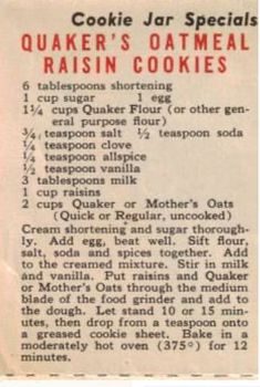 an old recipe for cookies with instructions on it