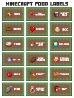 the different types of food labels in minecraft