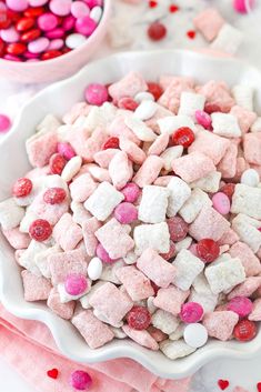 valentine's day marshmallows in a bowl with pink and red candies