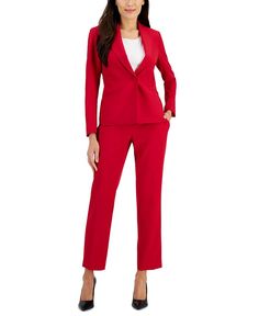 Look Polished, Le Suit, Long Windows, Pant Suits, Red Pants, Working Woman, Petite Size, Slim Legs, Stand Collar