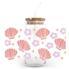 Pink Seashells 20oz Libbey Glass Can, 34oz Hip Sip, 40oz Tumbler, 24oz Cold Cup UV DTF or Sublimation Decal Transfer - Weefers Libbey Glass Can, Cup Designs, Dtf Printing, 40oz Tumbler, Cup Wrap, Cricut Projects Vinyl, Uv Dtf, Tumbler Design, Cold Cup