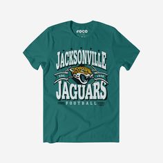 the jacksonville football team t - shirt is shown in teal, and features an image of