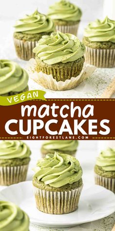 These vegan matcha cupcakes are filled with the delicate flavour of matcha green tea and are light and fluffy topped with a sweet and beautifully green matcha frosting. These dairy free and egg free cupcakes are for the matcha lover in your life! Matcha Recipe Baking, Matcha Frosting, Vegan Gluten Free Cupcakes, Cashew Frosting, Ella Vegan, Matcha Muffins, Matcha Cupcakes, Dairy Free Frosting