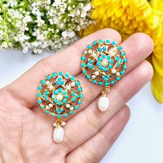 feroza stufds Turquoise Temple Jewelry Earrings For Festivals, Festive Turquoise Temple Jewelry Earrings, Turquoise Temple Jewelry Earrings As Gift, Fusion Style Meenakari Pearl Earrings For Gifts, Turquoise Temple Jewelry Earrings For Gift, Festive Round Turquoise Earrings, Elegant Turquoise Danglers As A Gift, Turquoise Temple Jewelry Earrings, Round Meenakari Pearl Earrings For Gift