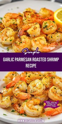 garlic parmesan roasted shrimp recipe on a white plate