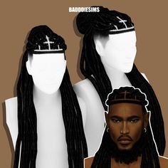 two wigs with dreadlocks on each side and one wearing a cross headband