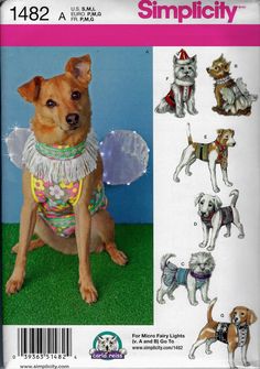 an image of a dog with angel wings on it's chest and other dogs in costume