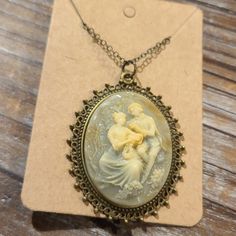 Vintage Repurposed On To New Bronze Backing 20 Inch Bronze Chain Green Cabochon Cameo Shell Locket, Jewel Earrings, Flower Statement Necklace, Pearl Drop Necklace, Vintage Repurposed, Fairy Artwork, Bronze Necklace, Brown Necklace, Jeweled Earrings