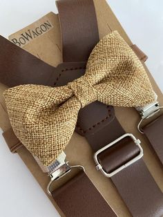 Vintage Tan leather suspenders and bow tie set.Size adult suspenders are 55" long.  Bow tie measures 5x 2 3/4", neck strap is 24" long.Please allow me 2-3 days to make your ties as I don't always have them ready to ship.If you have any questions, please message me.WEDDING ORDERS: Please let me know your wedding date to assure I can meet your deadlines. It take about 5 days to make wedding orders. INTERNATIONAL ORDERS: Please review shipping policies as first class shipping can take up to 2-4 wee Bow Tie And Suspenders Set For Father's Day Party, Dapper Suspenders For Party, Dapper Party Suspenders, Dapper Adjustable Belts And Suspenders With Ties, Adjustable Dapper Belts And Suspenders For Party, Classic Adjustable Belts And Suspenders For Party, Adjustable Dapper Belts And Suspenders For Formal Wear, Classic Adjustable Belts And Suspenders With Bow Tie Back, Adjustable Brown Bow Tie For Party