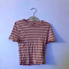 Never Worn, Great Condition. Snug Fit Basic Pink Summer Shirt, Cute H&m Crew Neck Top, Cute Striped Cotton T-shirt, H&m Casual Pink Tops, Striped Fitted Cute Top, Casual Pink H&m Top, Cute Striped Short Sleeve T-shirt, Cute Cotton H&m Tops, Basic Striped Short Sleeve Tops