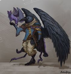 an image of a creature with wings on it's back and a cat in its hand