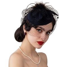 Feather,Polyester Imported Headband Or Clip Closure Hand Wash Only Pillbox Hat Material: Polyester,Netting And Feather, Measures 6.25 Inches Across, One Size Fits All Women Unique Veil Fascinator: Polka Dot Mesh And Long Feathers Finish The Timeless And Simple Look, The Dome Pillbox Cap Is A Tribute To Retro Comes With Elastic Headband And Alligator Clip So That Can Be Easily Worn And Not Fall Off Easily This 20s/50s Tea Party Hat With Veil Can Be For Any Season, Can Be Matched With Both Of Your Elegant Black Costume Hat With Feather Trim, Elegant Black Feather Trim Costume Hat, Winter Wedding Black Fascinator, Black Winter Wedding Fascinator, Black Headband Hat For Spring, Winter Party Hats With Feathers, Black Spring Headband Hats, Adjustable Black Top Hat With Feathers, Black Headband Costume Hats For Spring