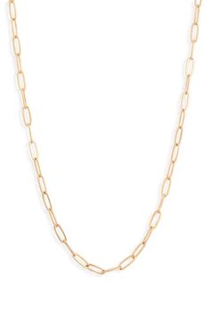 Put the perfect finishing touch on your look with this handcrafted paper-clip chian necklace made from polished 14-karat yellow gold. 18" length Handcrafted 14k gold Made in Canada Luxury Gold-tone Paperclip Chain Necklace, Gold-tone Oval Link Paperclip Chain Necklace, 14k Rose Gold Paperclip Chain Necklace, 14k Gold-tone Paperclip Chain Necklace, Paper Clip Chain Necklace, Keep Jewelry, Paper Clip, Womens Jewelry Necklace, Chain Necklace