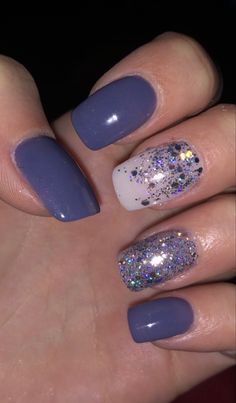 Blue Dip Nails With Glitter, Purple Dip Nail Ideas, Dipped Nails Ideas Winter, Winter Nails Purple, Purple Dip Powder Nails, Glitter Dip Powder Nails, Periwinkle Nails, Acrylic Dip Nails, Nail Parlour