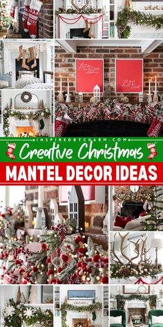 christmas mantel decor ideas with red and green accents