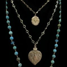 The Lujan Illumination Necklace features an intricately carved Our Lady of Lujan medal within a flaming Sacred Heart. She's surrounded by Angels, with two of them raising a crown of flowers above her. The Dove of Peace, an image of the Holy Spirit and Divine Life Force, hangs above her on gold linked channel set crystals. Shown paired with our Peace Angel in Turquoise, this listing is just for the double strand necklace in the first picture. To purchase the three together click here The gold dip Surrounded By Angels, Crown Of Flowers, Heart Cross Necklace, Dove Of Peace, The Dove, Special Necklace, Double Strand Necklace, Life Force, The Holy Spirit