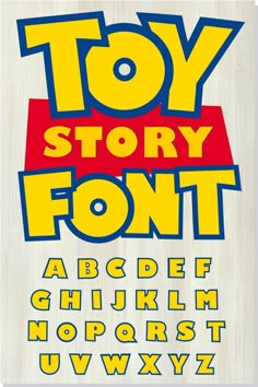 the toy story font and lowercase letters are in yellow, blue, and red