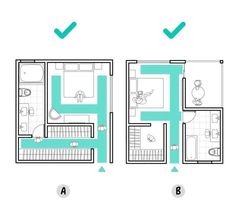 the floor plan for an apartment with two separate rooms and one bathroom in each room