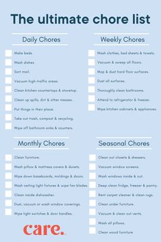 the ultimate chore list is shown in red and blue, with words above it