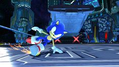 sonic the hedgehog running through a futuristic city