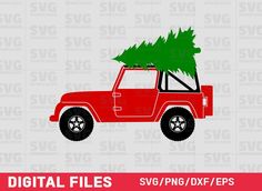 a red jeep with a christmas tree on the roof is shown in this svt file