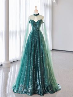 Prom Dress Poofy Sleeves, Merida Prom Dress, Show Stopping Prom Dresses, Princess Prom Dresses Fairytale, Once Upon A Time Dresses, Princess Ball Gowns Fantasy Fairytale, Green Long Prom Dress, Prom Dress Green, Mermaid Prom Dresses Lace