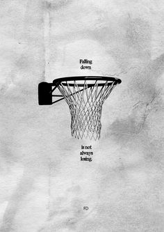 a basketball hoop with the words falling down on it and an arrow pointing up into the basket