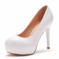 * Color : white * Heel Height: About 11  cm * Width: Medium (B, M) * Available Sizes: US 4.5-9.5 * Material: Synthetic Leather * Platform: About 2 cm * Head Toe: round toe * Heel Shape: pumps * Popular Element: Fashion * Craftsmanship: Cement Shoes * Pattern: Pure Color * For Season: Autumn or Spring or Summer * Shoes Style: Court Shoes Notice ：actual color may differ from your computer display. Please choose the required size from the drop down menu above. We can ship to Worldwide.if you can no White Round Toe Heels, White Heels Closed Toe, Wedding Pumps, White High Heels, White Dress Shoes, Round Toe Pumps, Size 11 Heels, Heels Classy, White Pumps