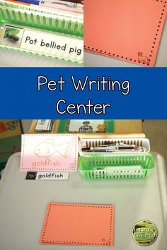 the pet writing center is filled with pens and pencils