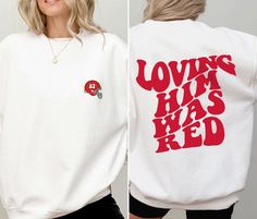 "Elevate your support for Kansas City with our \"Loving Him Was Red\" Football Sweatshirt. For a trendy oversized look, consider sizing up by one or two sizes! Every item is custom produced, made to order, so please note each item is unique and may differ in color slightly from photos, which is what makes every item special. If you have any issues, don't hesitate to reach out to us through messaging . We strive to make sure you're happy with what we deliver. Product Details: Embrace unbeatable comfort in any situation with our unisex heavy blend crewneck sweatshirt, carefully crafted from a blend of polyester and cotton. This blend not only ensures a fresh and beautiful appearance for the designs but also guarantees long-lasting comfort. Key Features: * Material: cotton and polyester * Fab Kansas Football, Taylor Merch, Loving Him, Loving Him Was Red, Kansas City Chiefs Football, Game Outfit, Football Game Outfit, Taylor Red, Chiefs Football