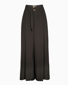 Ulla Johnson Lydia Pant in Noir Black Evening Bottoms With Belt Loops, Luxury Wide-leg Dress Pants With Belt Loops, Luxury Dark Wash Mid-rise Wide Leg Pants, Luxury Wide Leg Pull-on Pants, Luxury Black Wide-leg Dress Pants, Hammered Brass, Shoe Gifts, Brass Buckle, Bag Dress