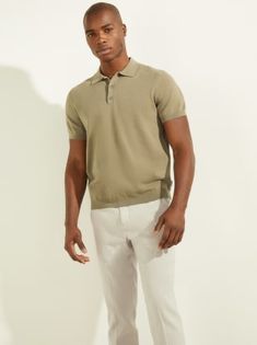 Fine-knit polo designed with a folded collar and quarter-length button placket. Features ribbed trim on the short sleeves. 88% Cotton, 10% Polyamide/Nylon, 2% Elastane/Spandex Summer Knit Polo Sweater With Polo Collar, Summer Knit Polo Sweater With Ribbed Collar, Business Casual Polo Shirt With Button Closure, Spring Short Sleeve Polo Shirt, Summer Knit Polo Shirt With Collared Neckline, Summer Knit Polo Shirt With Ribbed Collar, Summer Knit Polo Sweater, Classic Knit Polo Shirt For Summer, Summer Polo Sweater With Ribbed Collar For Work