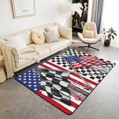 an american flag rug in the living room